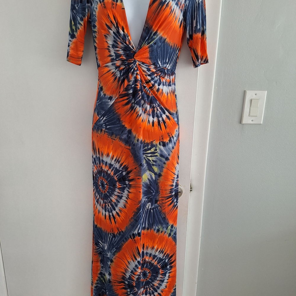 Vibrant Tie-Dye Maxi Dress in Orange and Blue